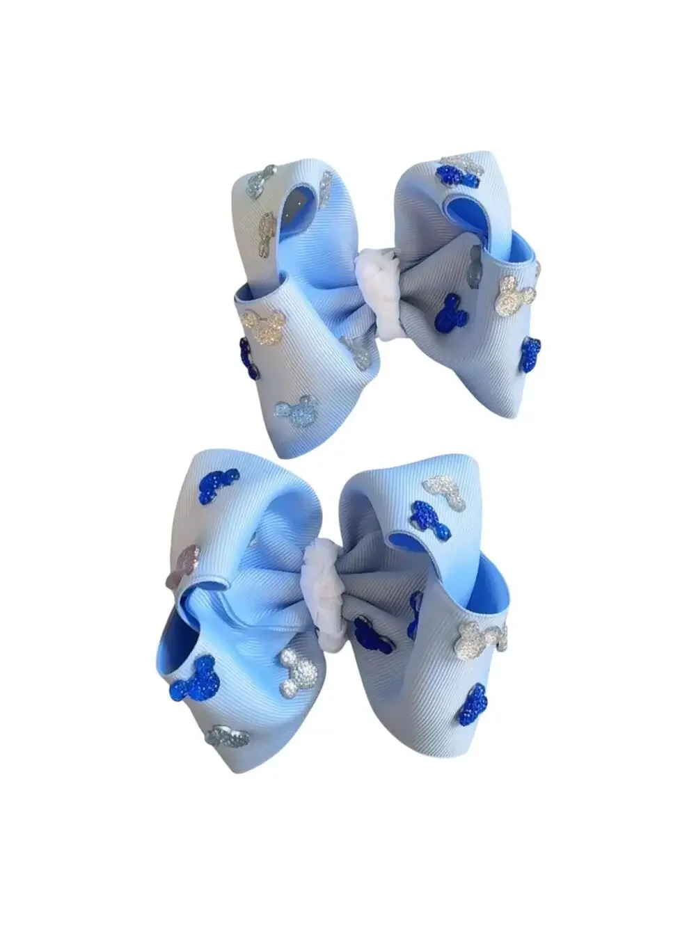 Blue Mouse Inspired Piggy Hair Bows | 4 Inch Boutique Bow Set |